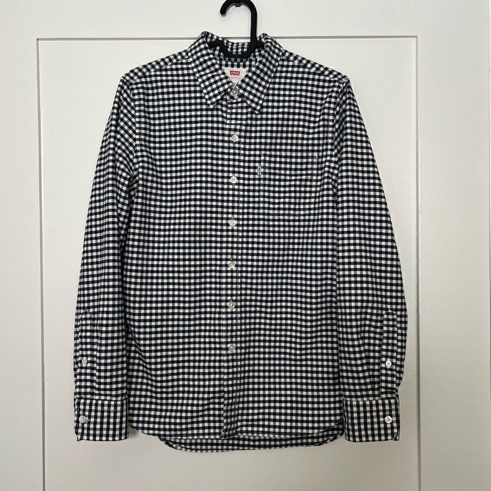 Levi's Mens Shirt XS Button-Down Black White Plaid Gingham Long Sleeve Cotton